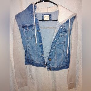 Basic Denim Wax Jean Blue Denim Hooded Jacket with Gray Sleeves